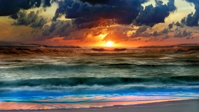 Ocean Waves at Sunset — Orange, Beach