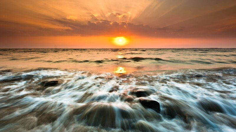 Ocean Waves at Sunset — Orange, Blue