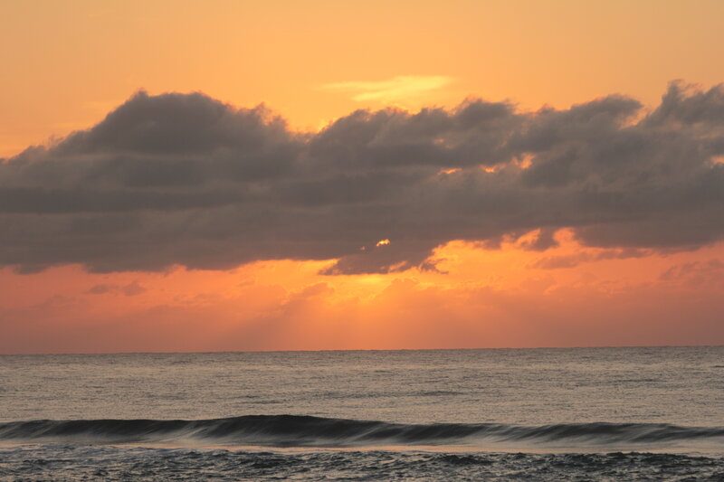 Ocean Waves at Sunset — Orange, Dramatic, Photograph, Clouds, Sun