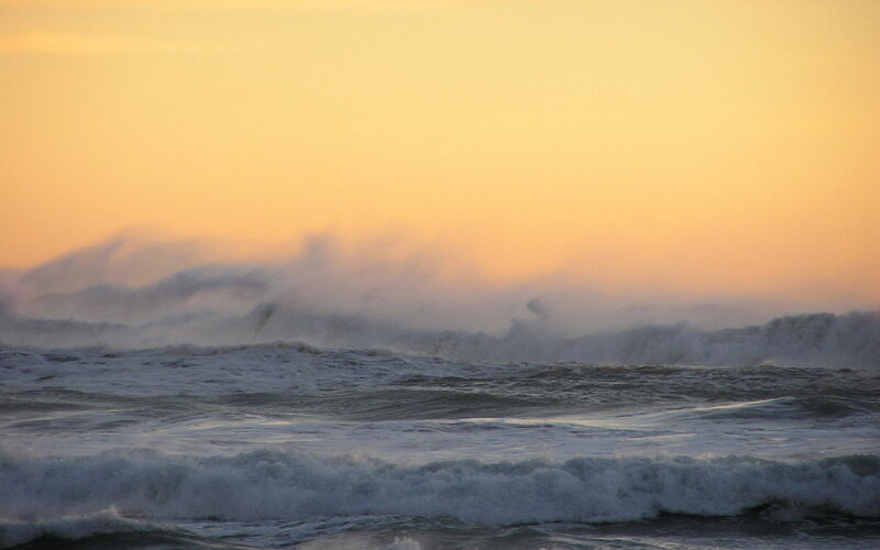 Ocean Waves at Sunset — Orange, Dramatic, Photograph, Sky, Foam