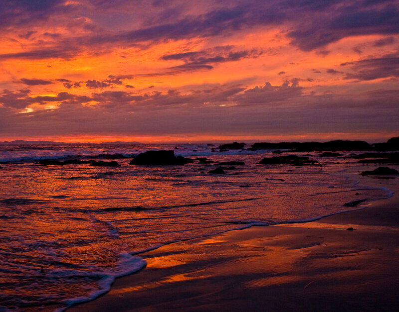 Ocean Waves at Sunset — Orange, Dramatic, Photograph, Sky, Rocks