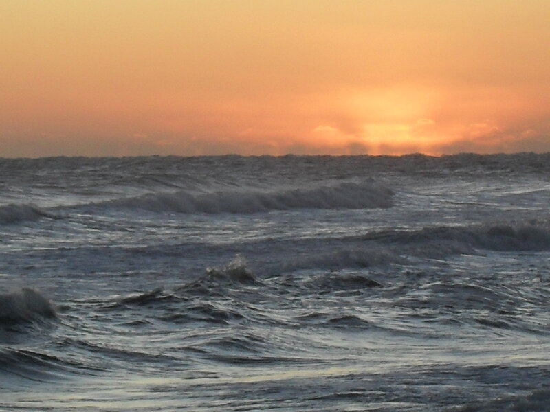 Ocean Waves at Sunset — Orange, Dramatic, Photograph, Sky, Sun