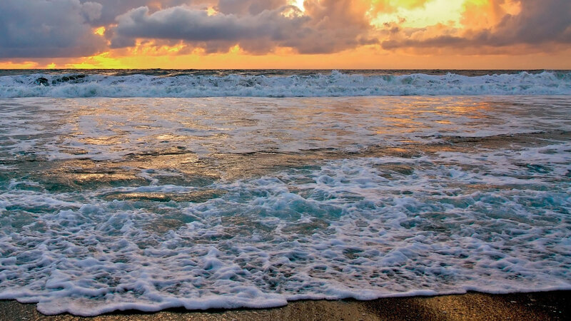 Ocean Waves at Sunset — Orange, Dramatic, Photograph, Sky