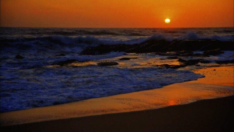 Ocean Waves at Sunset — Orange, Dramatic, Photograph, Sun, Beach