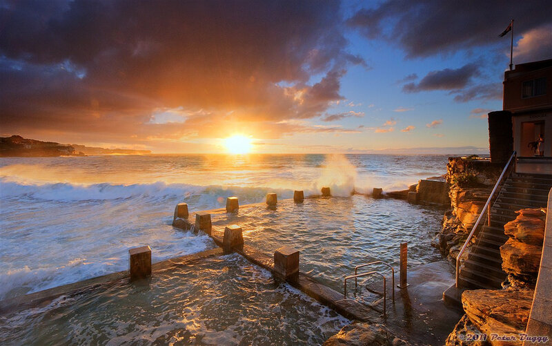 Ocean Waves at Sunset — Orange, Dramatic, Photograph, Sun, Sea