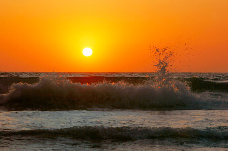 Ocean Waves at Sunset — Orange, Dramatic, Photograph, Sun, Sky