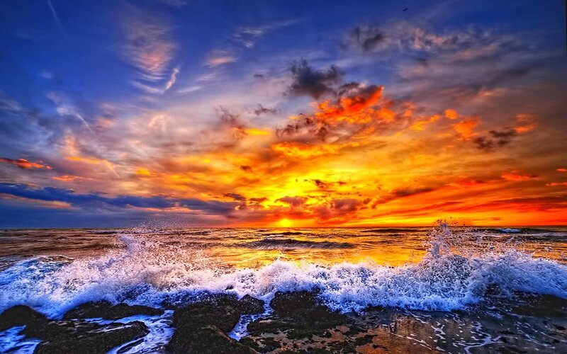 Ocean Waves at Sunset — Orange, Dramatic
