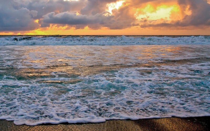 Ocean Waves at Sunset — Orange, Sand
