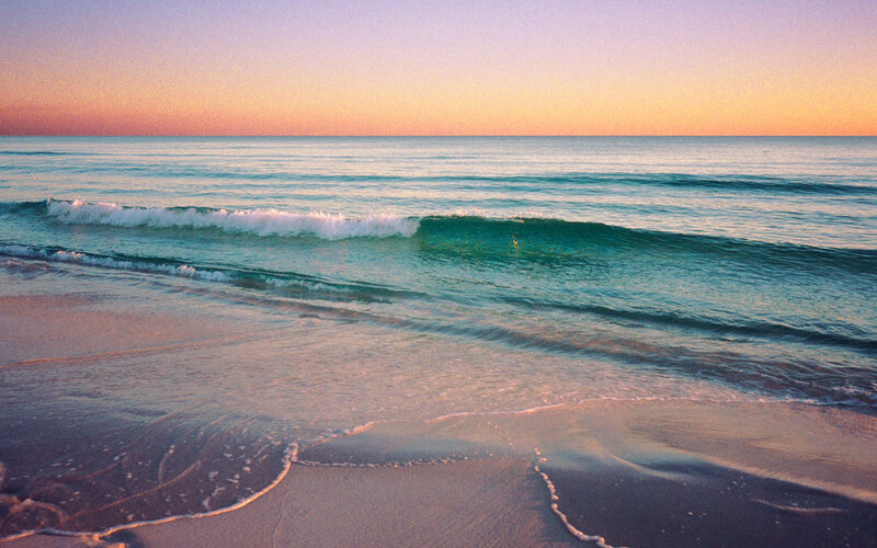Ocean Waves at Sunset — Orange, Serene, Photograph, Beach, Sky
