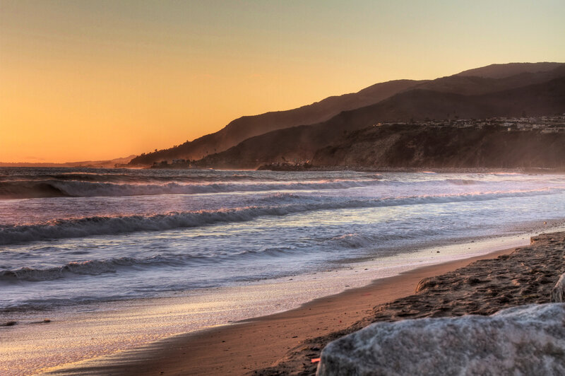 Ocean Waves at Sunset — Orange, Serene, Photograph, Beach