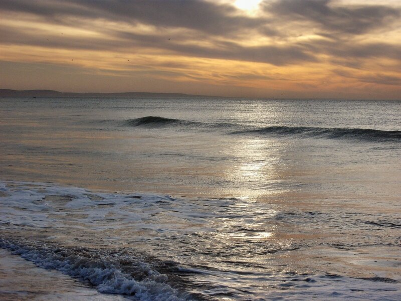 Ocean Waves at Sunset — Orange, Serene, Photograph, Clouds, Sun