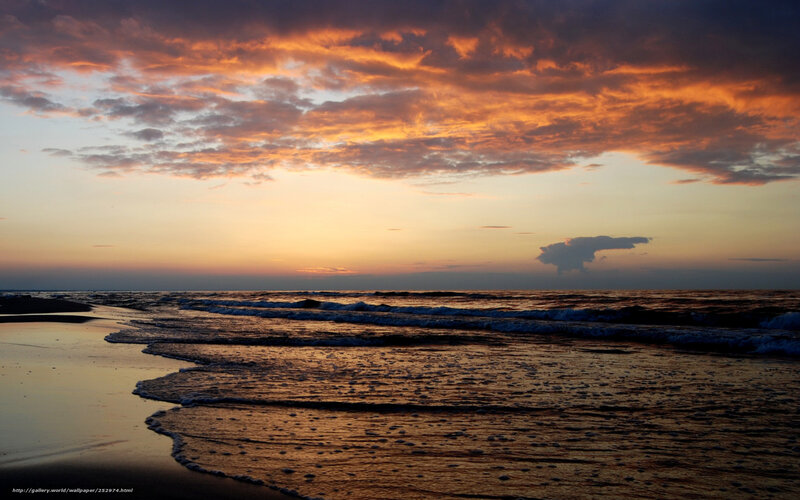Ocean Waves at Sunset — Orange, Serene, Photograph, Sky, Clouds, Beach