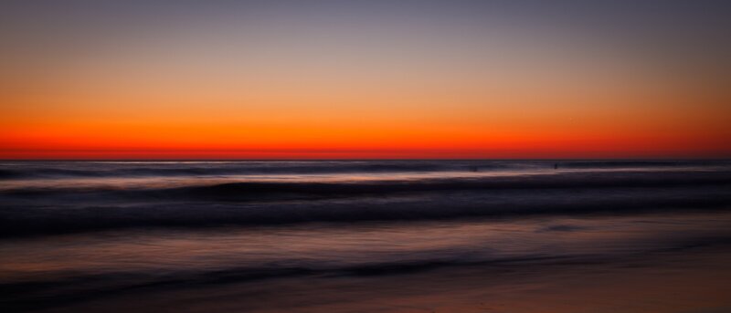 Ocean Waves at Sunset — Orange, Serene, Photograph, Sky, Horizon