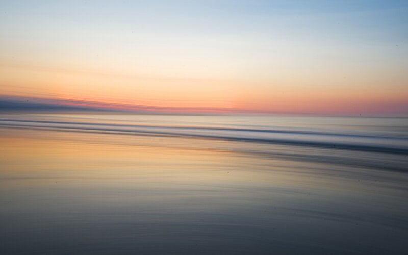 Ocean Waves at Sunset — Orange, Serene, Photograph, Sky, Horizon, Water