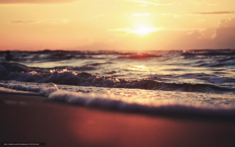 Ocean Waves at Sunset — Orange, Serene, Photograph, Sun, Beach, Sky