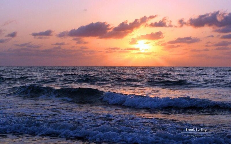 Ocean Waves at Sunset — Orange, Serene, Photograph, Sun, Clouds, Sea