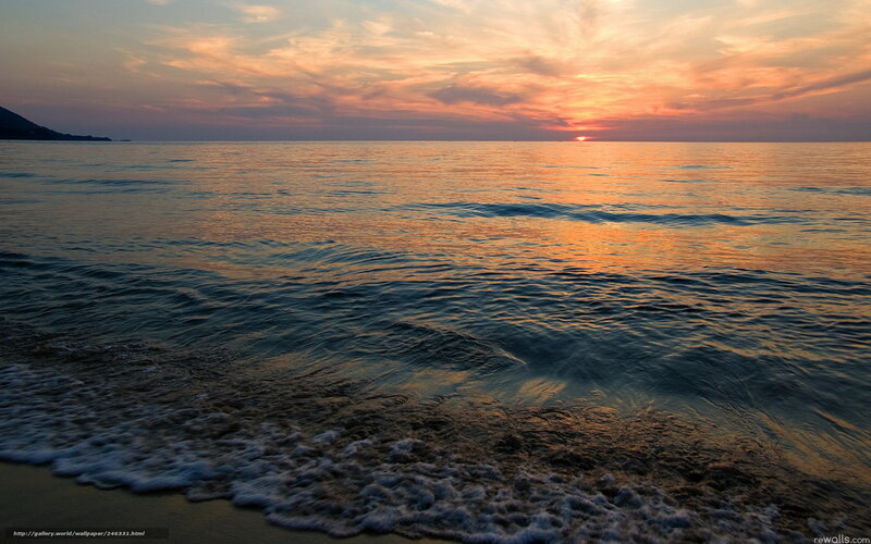 Ocean Waves at Sunset — Orange, Serene, Photograph, Sun, Sky, Beach, Clouds