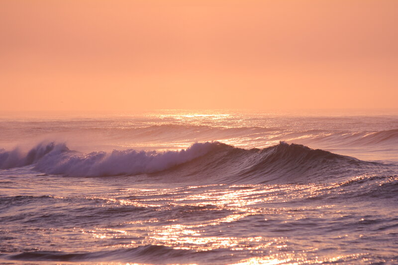 Ocean Waves at Sunset — Orange, Serene, Photograph, Sunlight