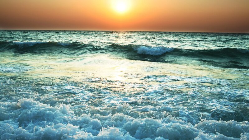 Ocean Waves at Sunset — Orange, Sky