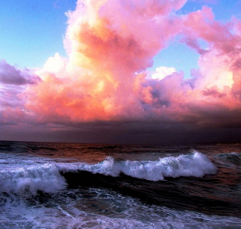 Ocean Waves at Sunset — Pink, Dramatic