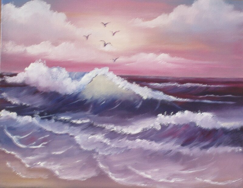 Ocean Waves at Sunset — Pink