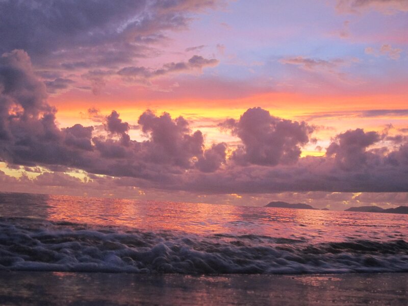 Ocean Waves at Sunset — Purple, Dramatic, Photograph, Clouds, Sea