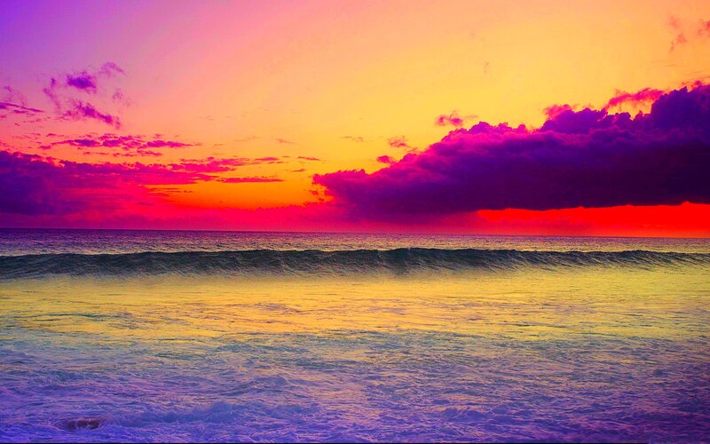Ocean Waves at Sunset — Purple, Dramatic, Photograph, Sky, Clouds