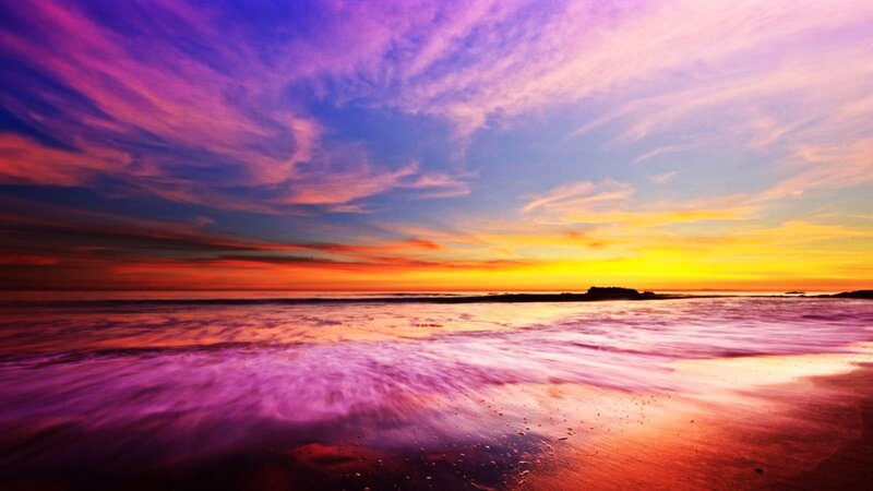 Ocean Waves at Sunset — Purple, Dramatic, Photograph, Sky