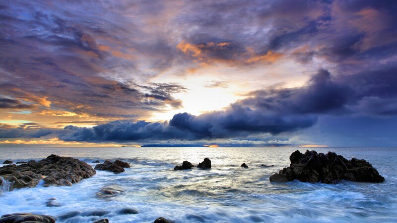 Ocean Waves at Sunset — Purple, Photograph