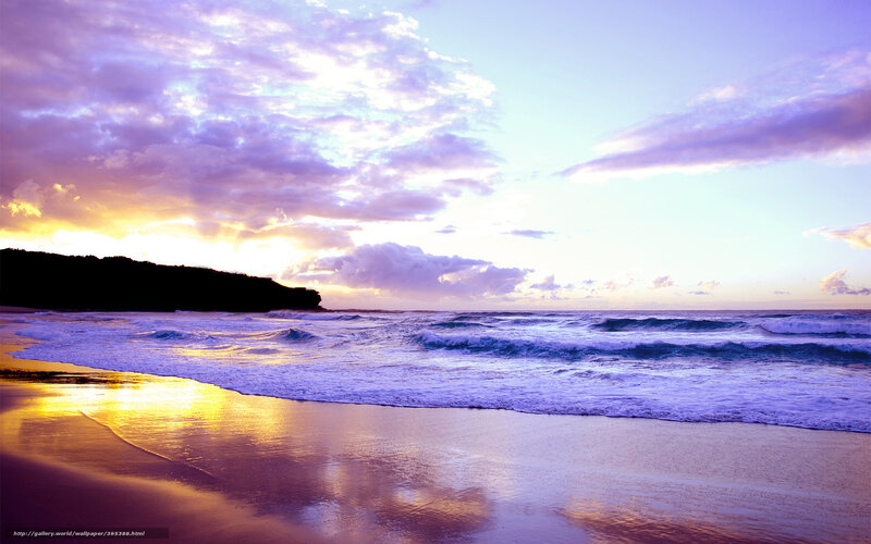 Ocean Waves at Sunset — Purple, Serene, Photograph, Beach, Clouds