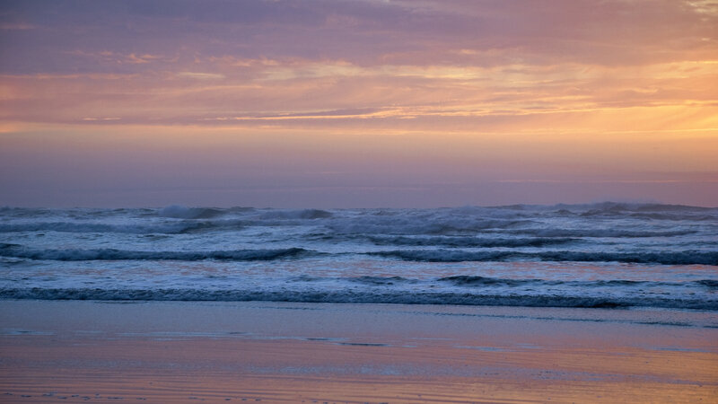 Ocean Waves at Sunset — Purple, Serene, Photograph, Beach, Sky, Orange