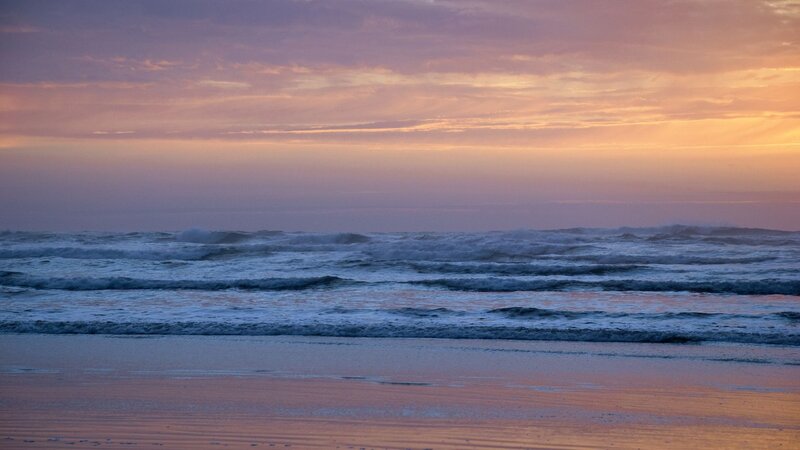 Ocean Waves at Sunset — Purple, Serene, Photograph, Beach