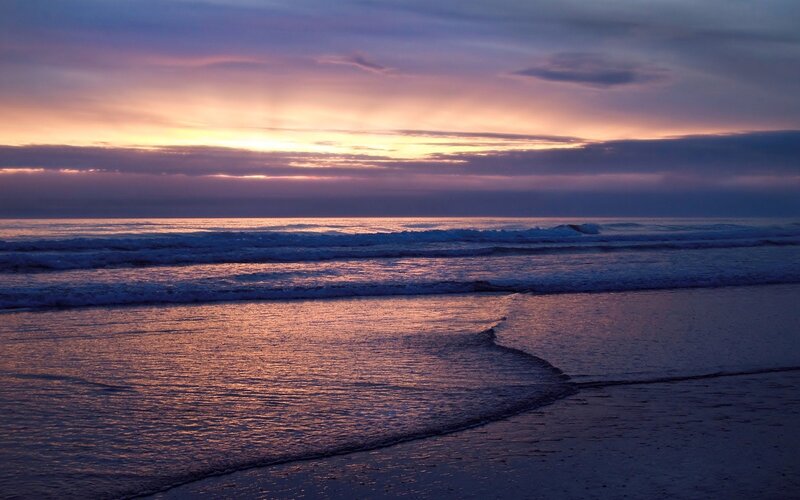 Ocean Waves at Sunset — Purple, Serene, Photograph, Sky, Clouds