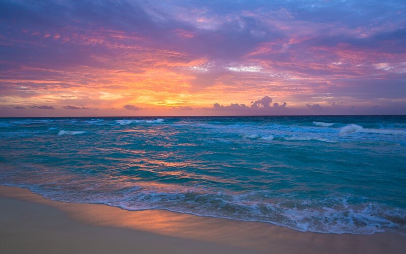 Ocean Waves at Sunset — Purple, Serene, Photograph, Sky, Sand, Clouds