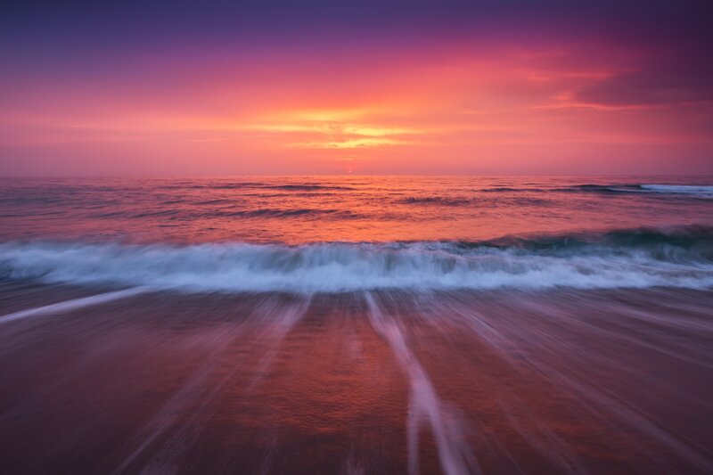 Ocean Waves at Sunset — Purple, Serene, Photograph, Sky, Sea