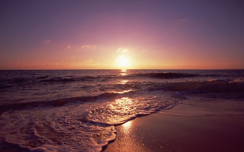 Ocean Waves at Sunset — Purple, Serene, Photograph, Sun