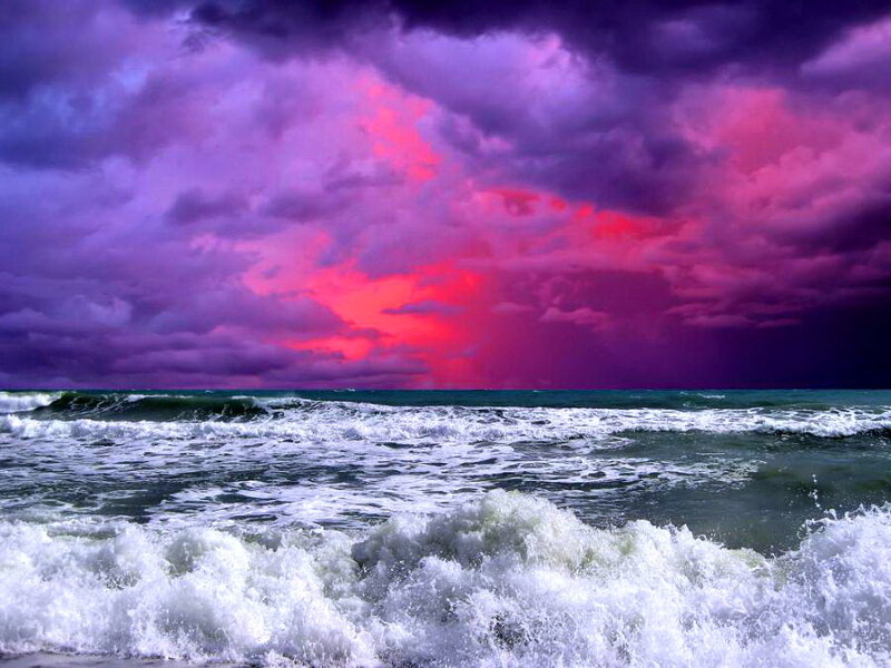 Ocean Waves at Sunset — Purple