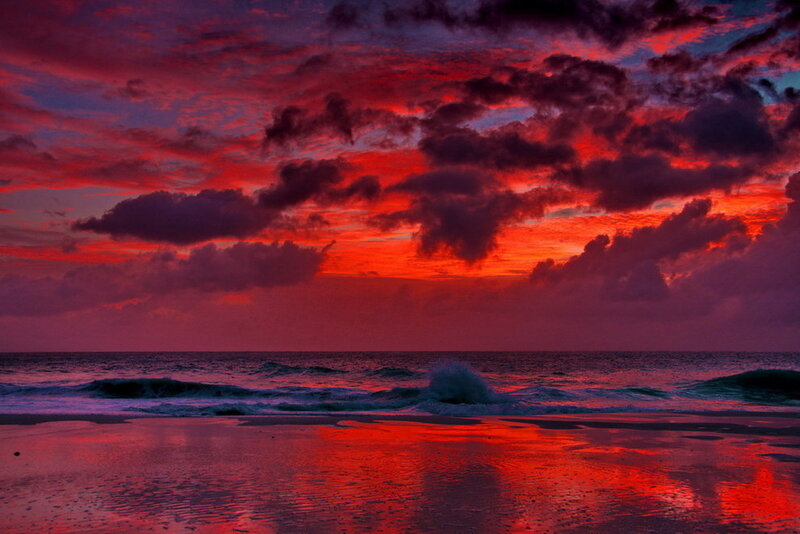 Ocean Waves at Sunset — Red, Dramatic, Photograph