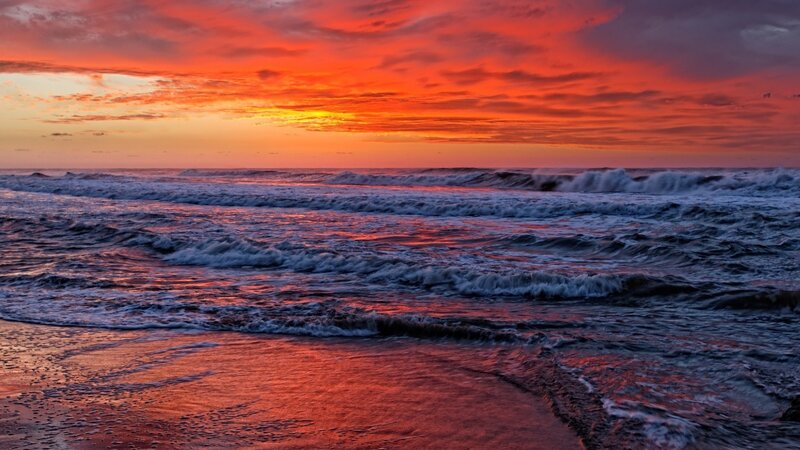 Ocean Waves at Sunset — Red, Photograph