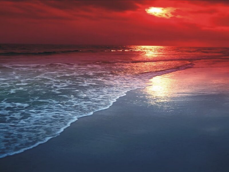 Ocean Waves at Sunset — Red