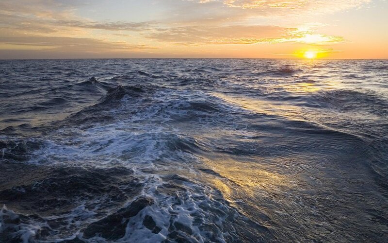 Ocean Waves at Sunset — Serene, Yellow