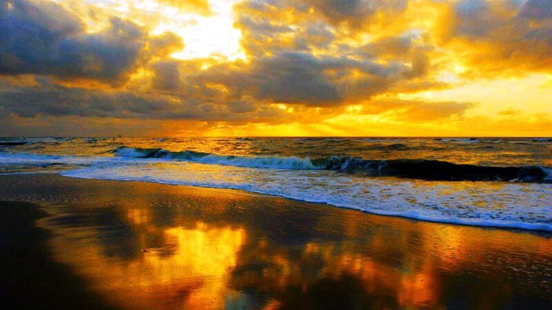 Ocean Waves at Sunset — Yellow, Dramatic, Photograph, Sky, Clouds
