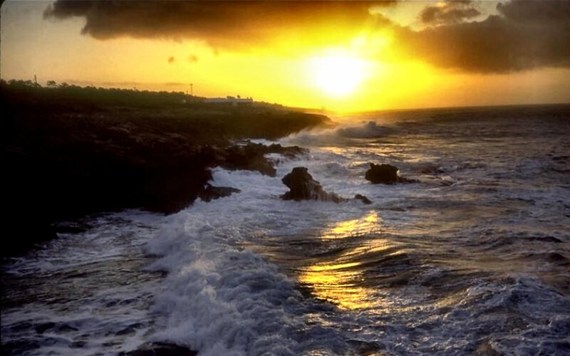 Ocean Waves at Sunset — Yellow, Dramatic, Photograph, Sun, Clouds