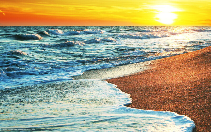 Ocean Waves at Sunset — Yellow, Serene, Photograph, Sun, Beach