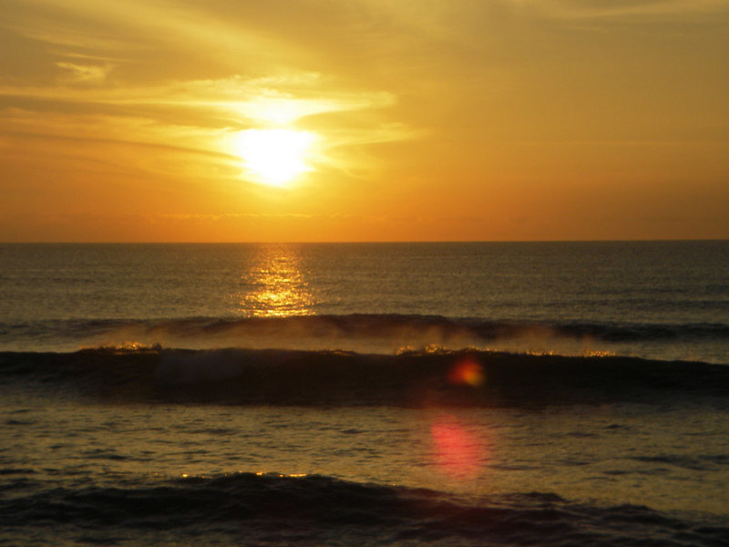 Ocean Waves at Sunset — Yellow, Serene, Photograph, Sun, Sky, Orange, Blue