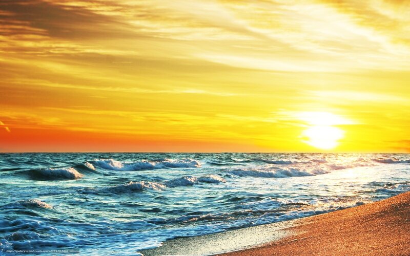 Ocean Waves at Sunset — Yellow, Serene, Photograph, Sun, Sky