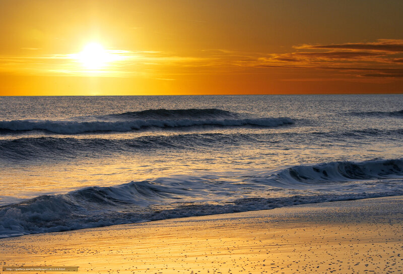 Ocean Waves at Sunset — Yellow, Serene, Photograph, Sun
