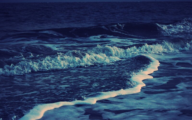 Ocean Waves Crashing — Blue, Calm, Night