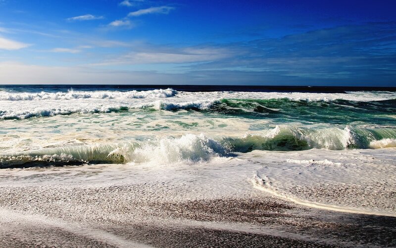 Ocean Waves Crashing — Blue, Dramatic, Afternoon, Photograph, Beach, Sky