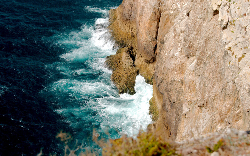 Ocean Waves Crashing — Blue, Dramatic, Afternoon, Photograph, Cliff